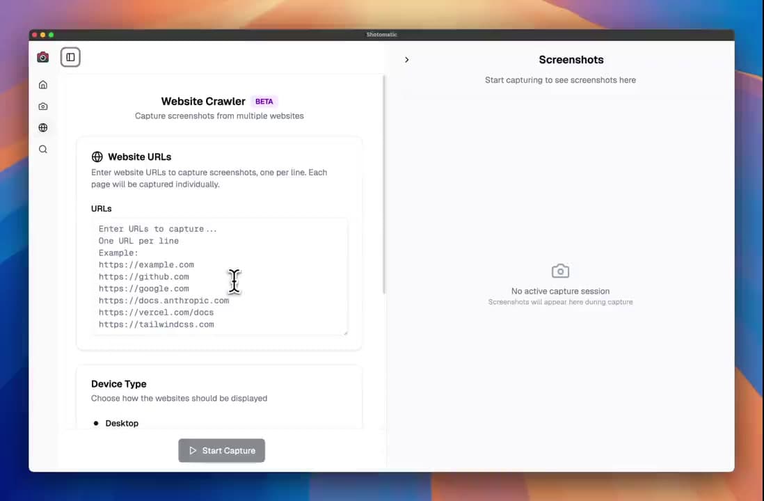 Website Crawler: Batch Screenshot Multiple Websites demo